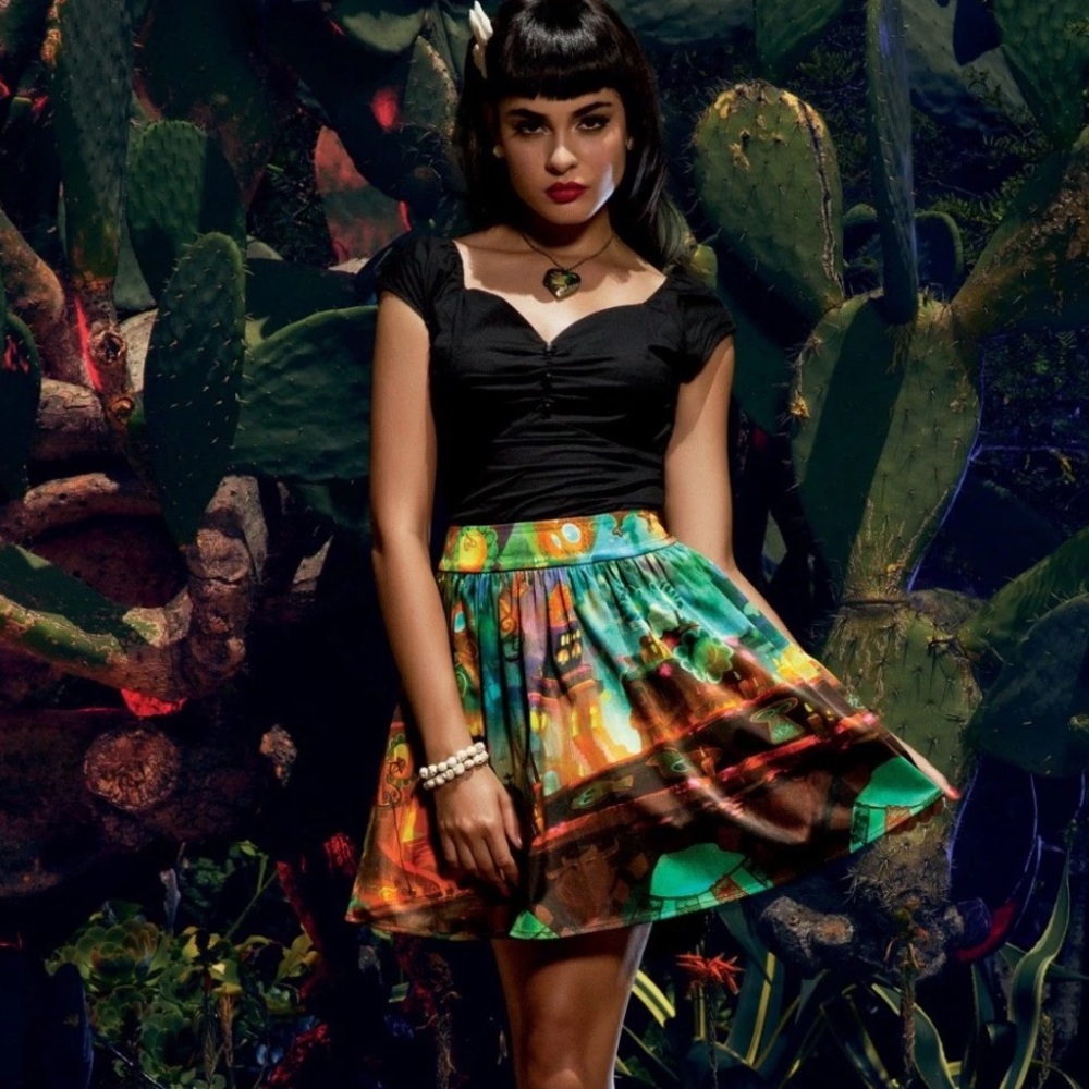 Hot Topic The Book of Life Multicolor Day of the Dead High Waisted A-Line Skirt